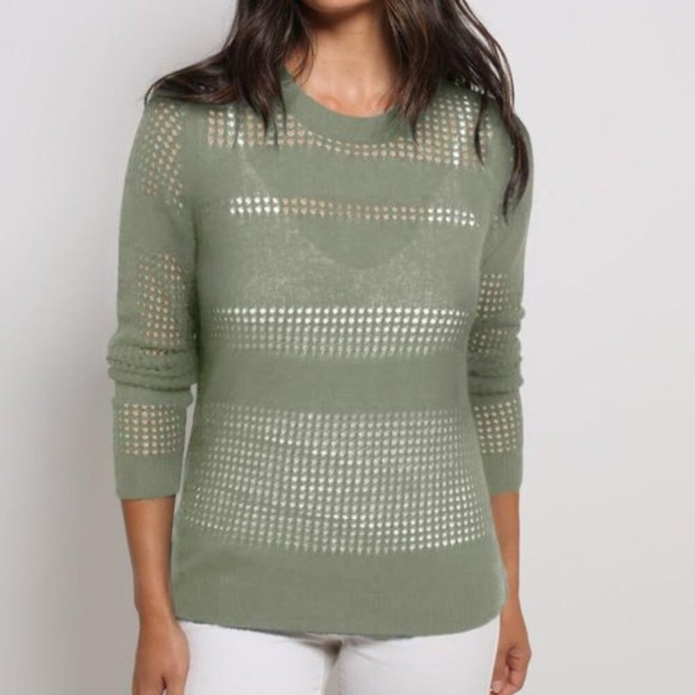 Minnie Rose cashmere open weave crewneck